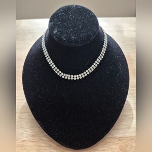 Vintage Rhinestone Choker Necklace With Silver Tone Fold Over Clasp